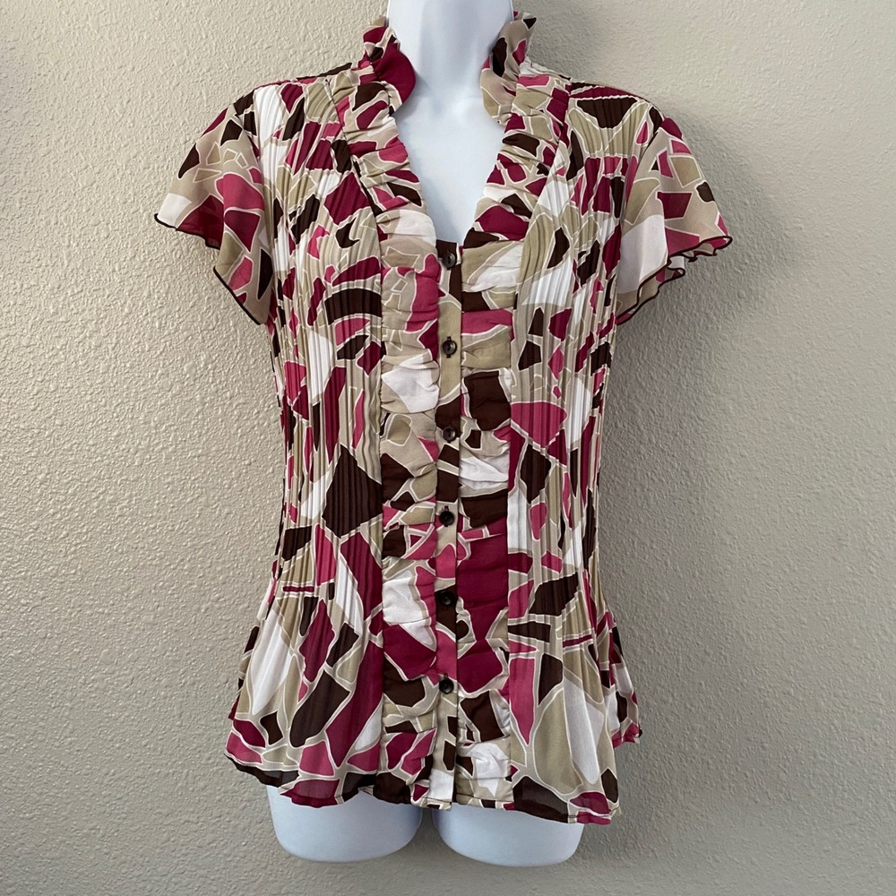 Vintage Y2K Ruffle Top Medium Artsy Feminine 2000s Preppy Summer Abstract Casual
